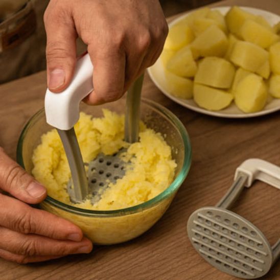Presse-purée ergonomique robuste, le mouvement devient naturel
